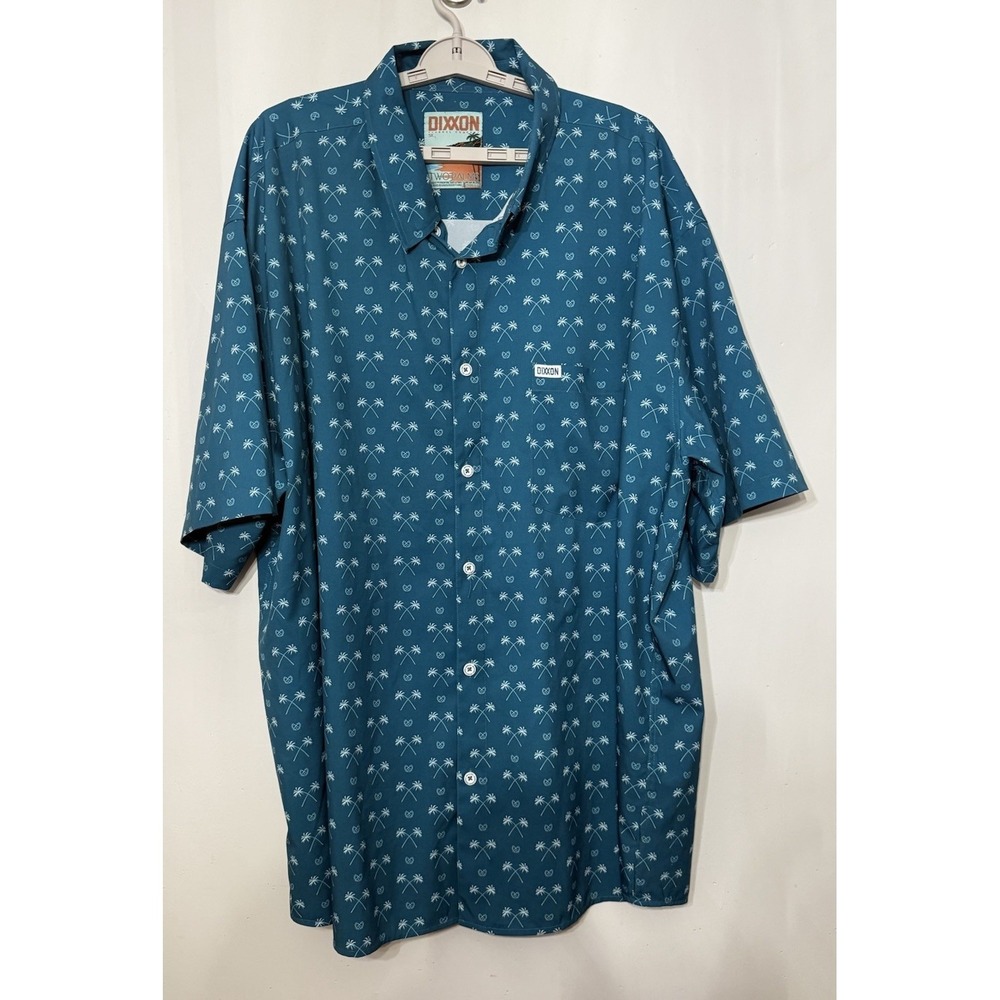 Dixxon Flannel 5XL Two Palm Short Sleeve Party Shirt Men's Camp Hawaiian AOP